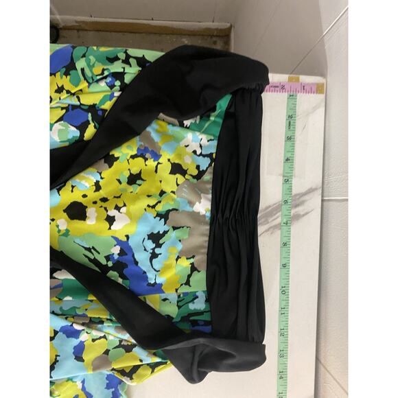 BCBG MAXAZRIA Faux Wrap Dress XS Green Yellow Spring Summer Career Y2K Preppy - Picture 9 of 9